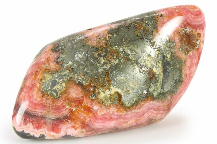 Polished Banded Rhodochrosite With Pyrite - Argentina #263500